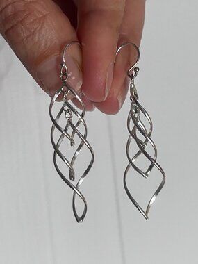 925 Italian Sterling Silver Double Spiral Twist Drop Dangle Earrings